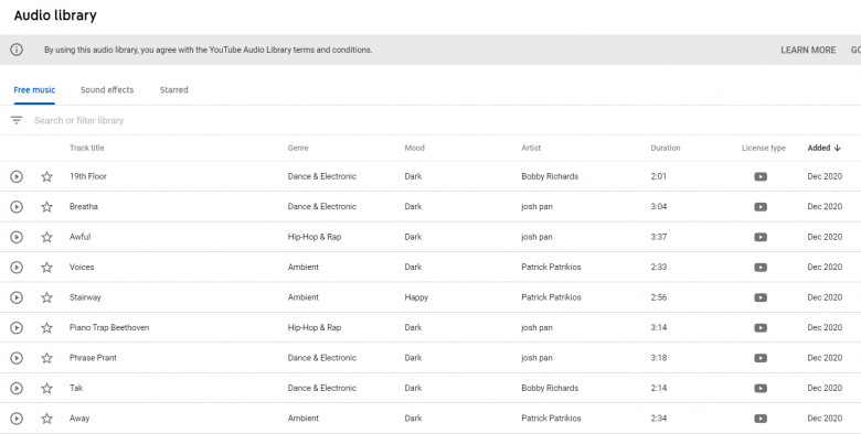 1. YouTube Audio Library